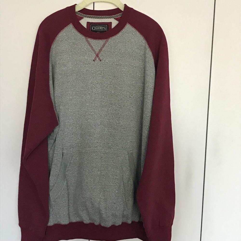 Champ's Men's Long Sleeve Sweatshirt w/ front pocket (size: 3XL)(maroon/grey)